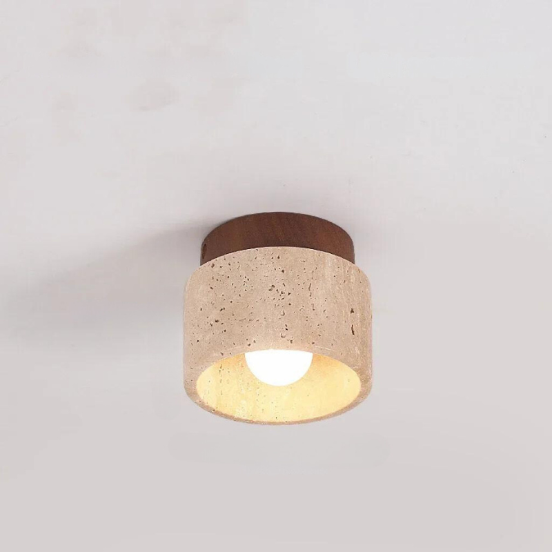 Plafonnier en travertin - Elégance raffinée - Lumière douce - Design unique