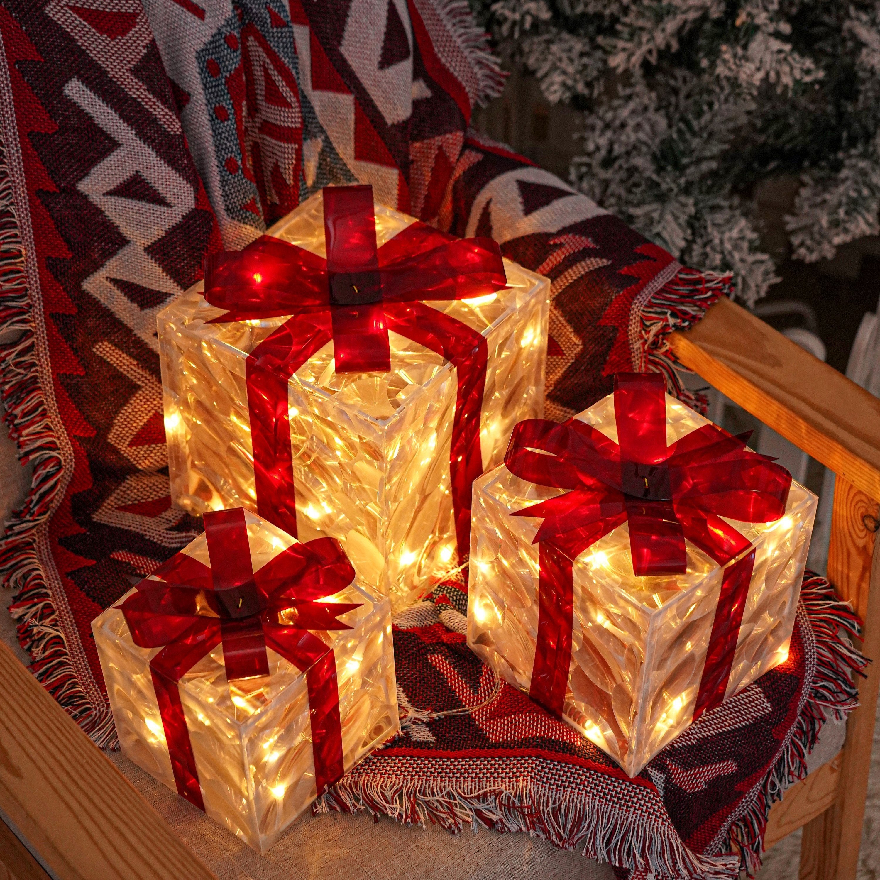 Cadeaux lumineux - set de 3 boîtes illuminées - décoration de Noël pour l'intérieur et l'extérieur