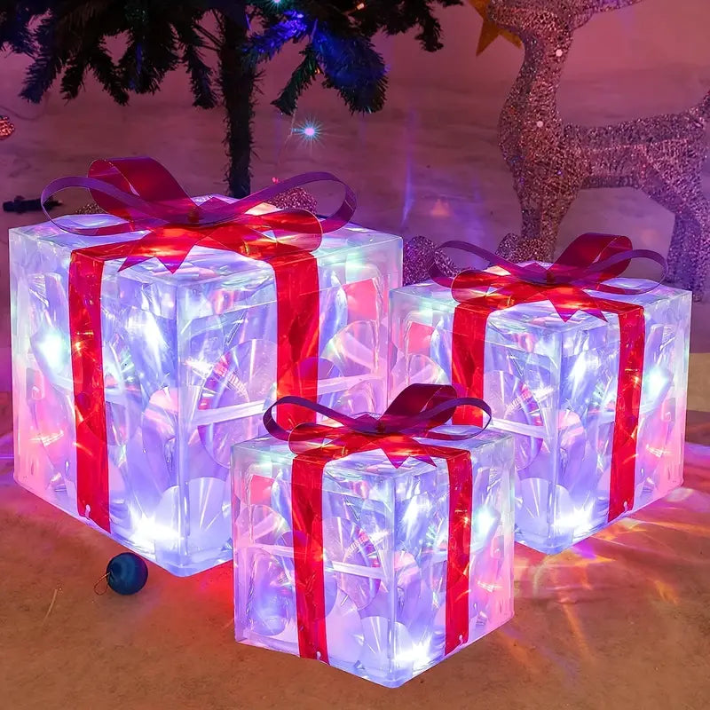 Cadeaux lumineux - set de 3 boîtes illuminées - décoration de Noël pour l'intérieur et l'extérieur