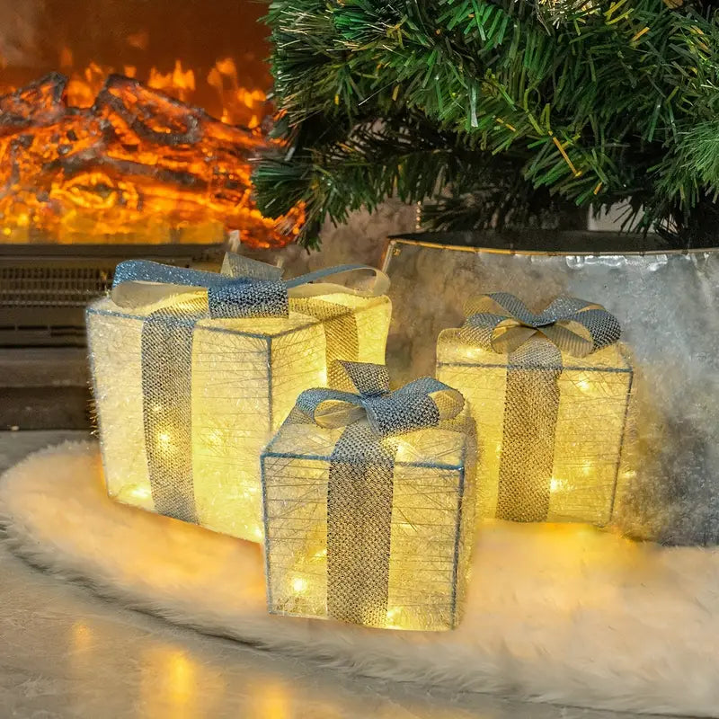 Cadeaux lumineux - set de 3 boîtes illuminées - décoration de Noël pour l'intérieur et l'extérieur