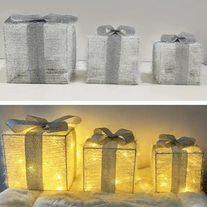 Cadeaux lumineux - set de 3 boîtes illuminées - décoration de Noël pour l'intérieur et l'extérieur